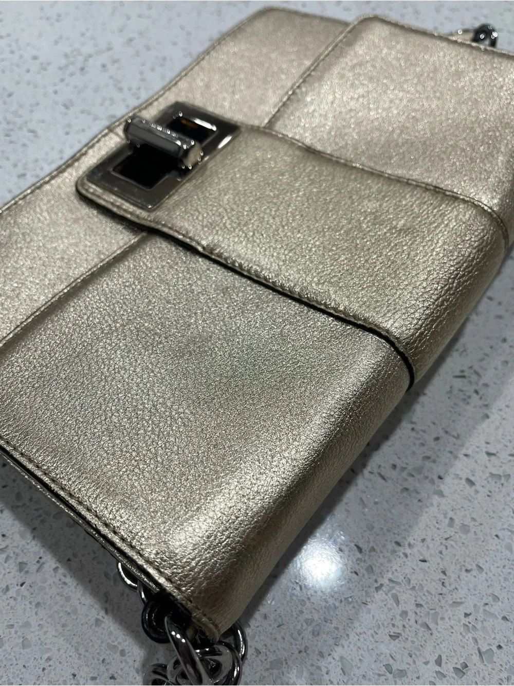 Vintage B. Makowsky Metallic Gold Leather Shoulder Bag: Leopard Print Interior